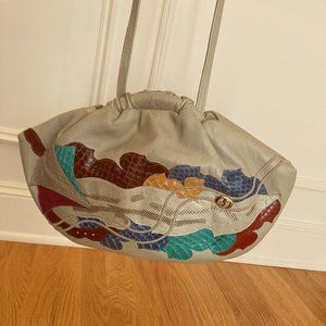 Vintage 70s Italian Leather & Appliquéd Snake Skin Purse -- Carlo Fiori